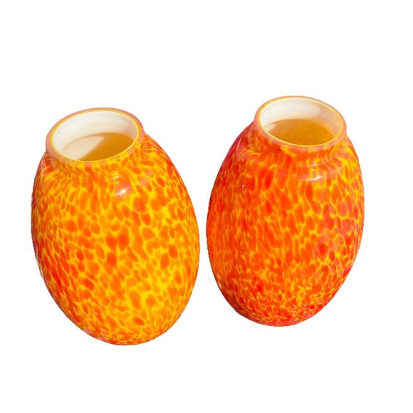 Light Fixture Orange Cased & Marbled Splatter Art Glass Lamp Shades Sconce Boho - Picture 5 of 12